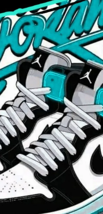 Artistic blue and black sneakers illustration wallpaper.