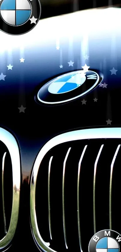 Stylish BMW car grill with stars and iconic logo in black color.