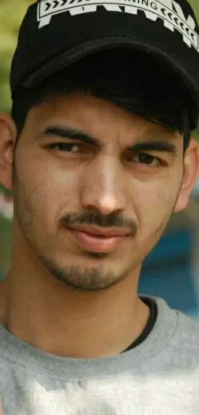 Young man in cap with stylish outdoor pose.