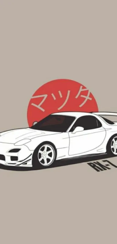 White sports car with Japanese theme.