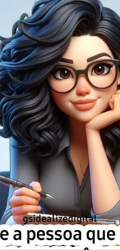 Cartoon girl with glasses in stylish digital art illustration.