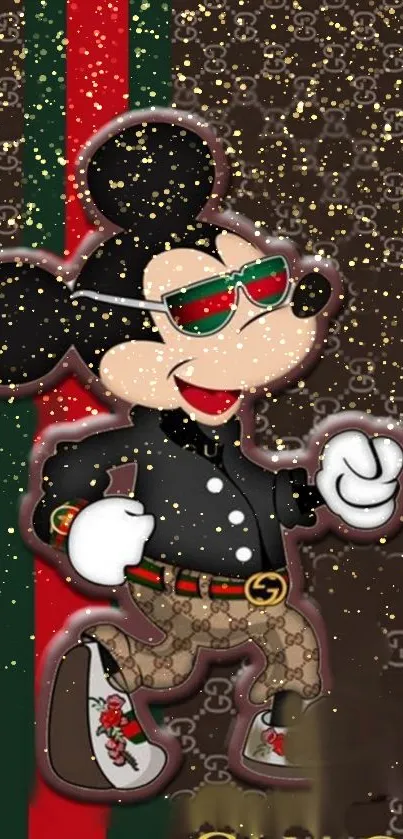 Fashionable cartoon mouse with sparkling designer background.