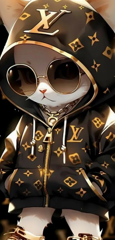 Cute cat in luxury branded hoodie with sunglasses