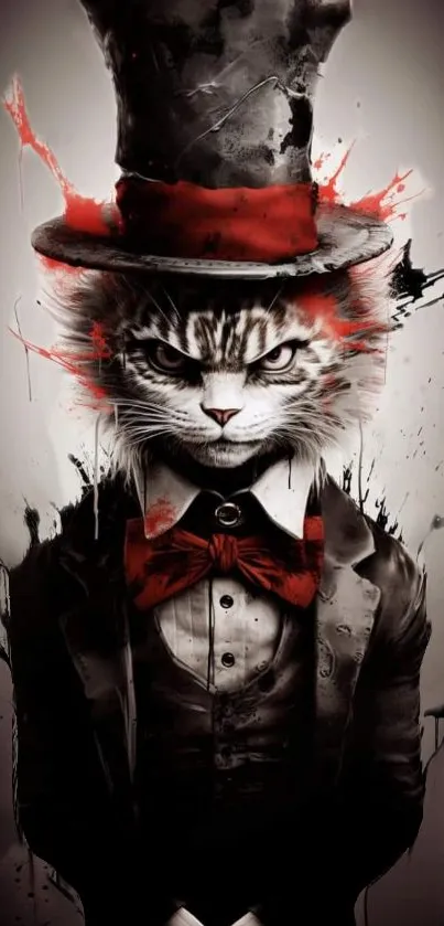 Cat in suit with top hat and red bow tie wallpaper.