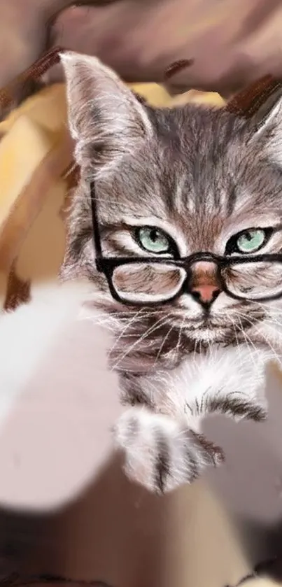 Stylish cat with glasses in a warm-toned mobile wallpaper.