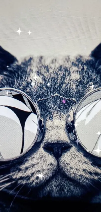 Stylish cat wearing reflective sunglasses wallpaper.