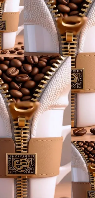 Creative coffee cup design with zipper detail wallpaper.