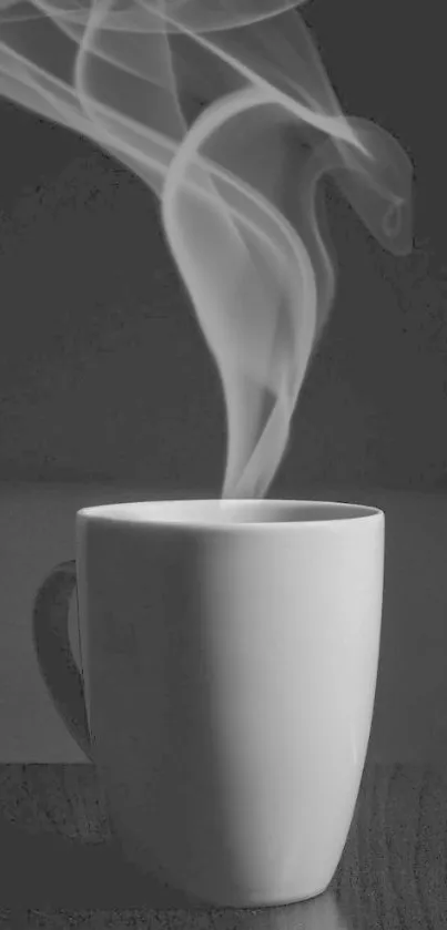 Monochrome coffee cup with swirling steam, perfect for mobile wallpaper.