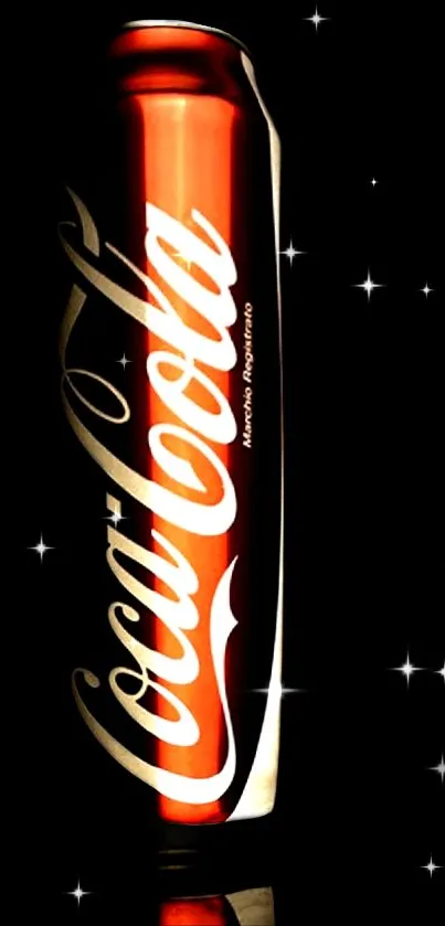 Stylish Coca-Cola can with stars on a black background.