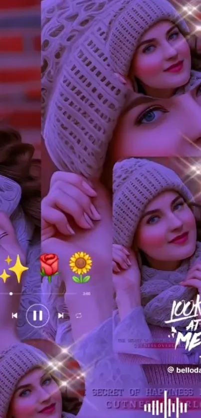 Collage wallpaper with stylish woman and emojis