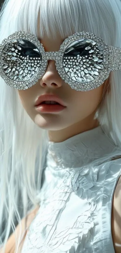 Fashionable woman in dazzling sunglasses portrait.