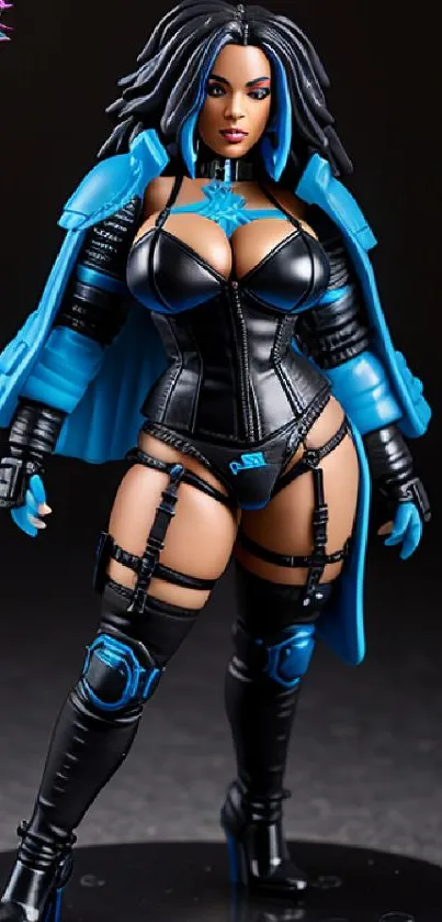 Cyberpunk figurine featuring a futuristic design with black and blue elements.