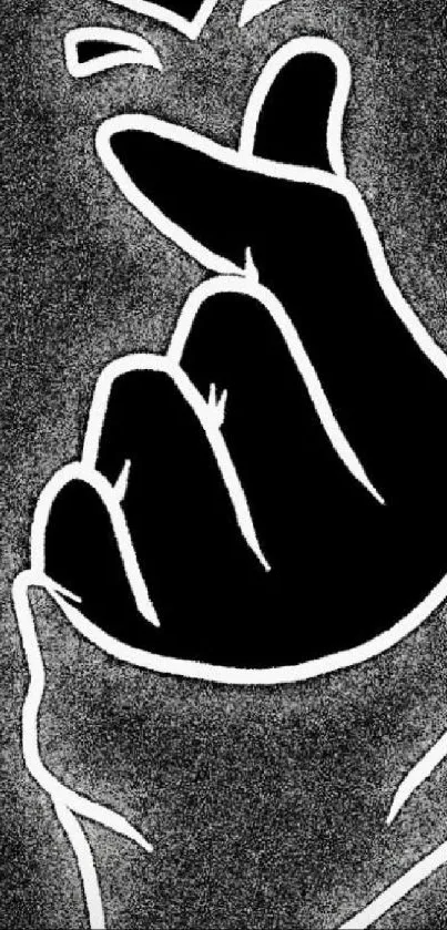 Stylized black and white hand gesture art wallpaper for mobile phones.