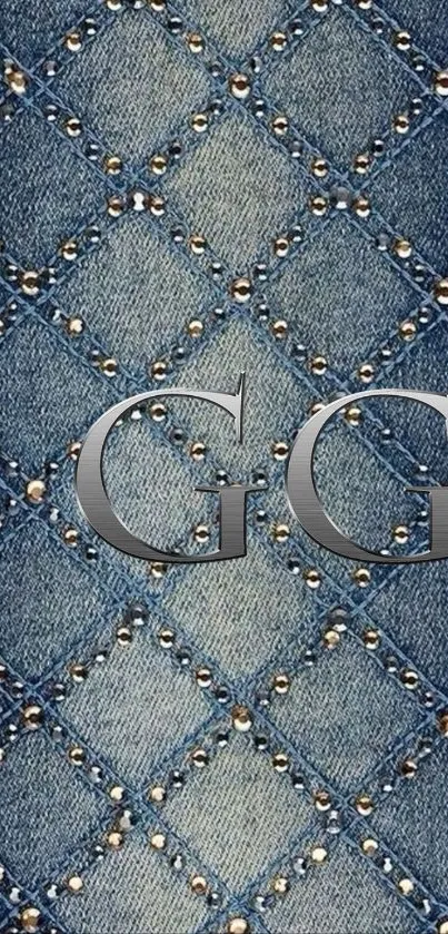 Denim texture wallpaper with diamond patterns and metallic accents.