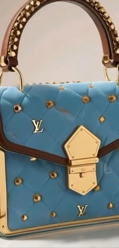Luxurious designer handbag with blue and gold details.