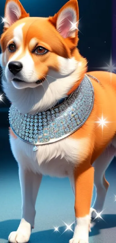 A chic corgi with a diamond collar on a stylish background.