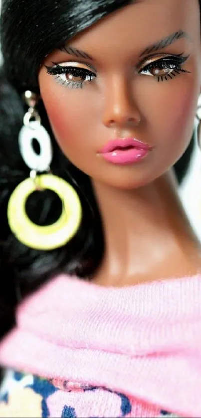 Stylish doll with elegant earrings and a fashionable look.