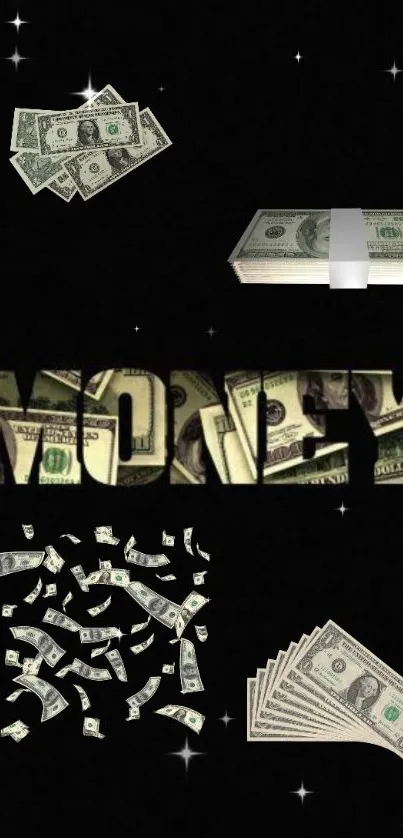 Dollar-themed mobile wallpaper with scattered money.