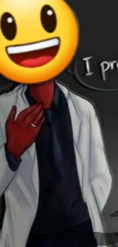 Mobile wallpaper of an emoji-faced character with a white coat.