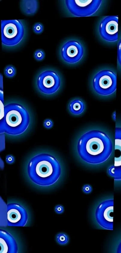 Stylish blue evil eye circles on mobile wallpaper.