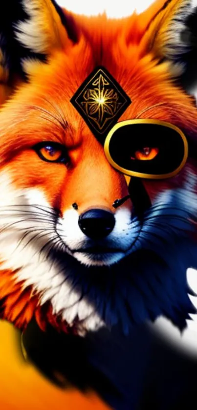 Artistic fox wallpaper with eyepatch, vibrant colors.