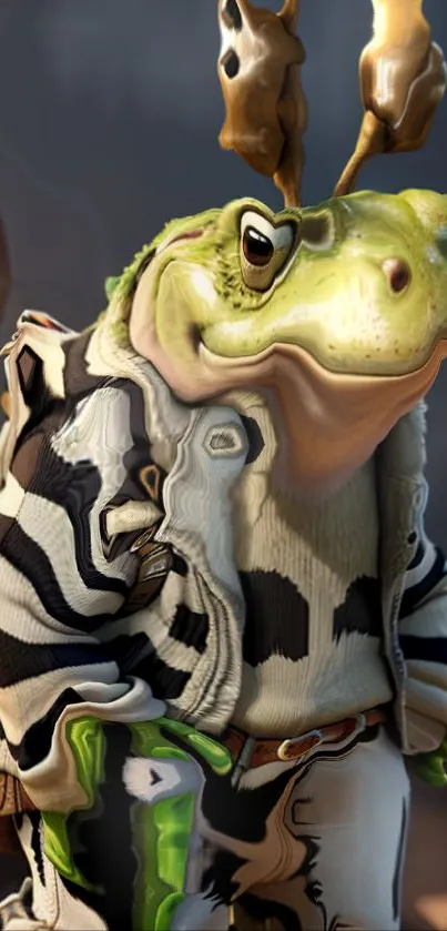 Whimsical frog in striped jacket