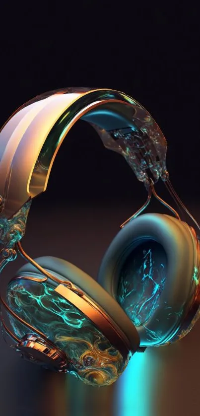 Futuristic headphones with vibrant colors on a dark background.