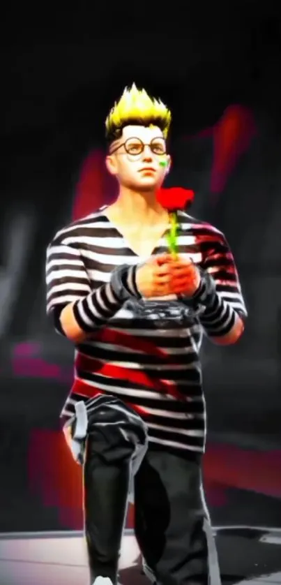 Gamer character with a rose, stylish vibrant design.