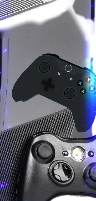 Sleek black gaming console with a stylish controller design.