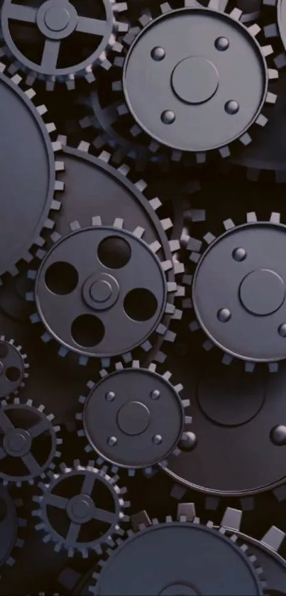 Intricate mechanical gears in black and gray for mobile wallpaper.