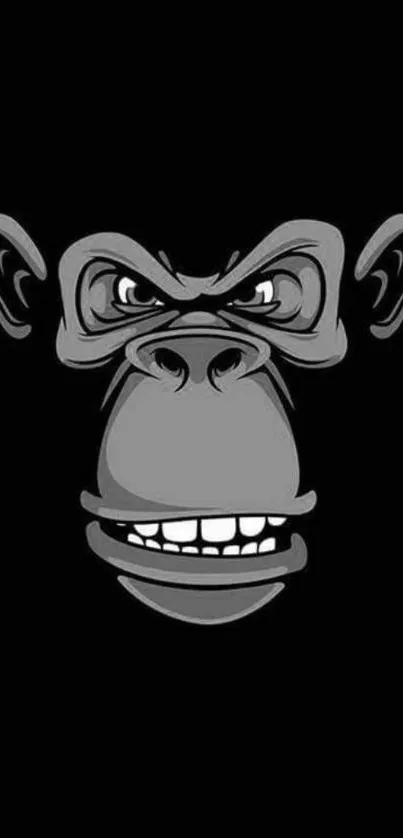 Grayscale gorilla face on black background wallpaper.