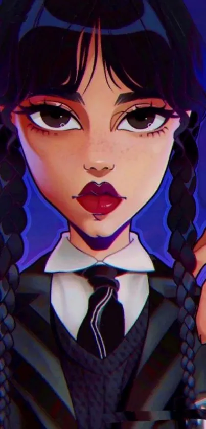 Stylish gothic character with dark tones as phone wallpaper.