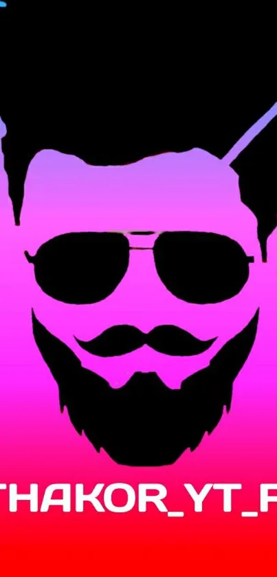 Silhouette of a beard and glasses on a pink gradient background.