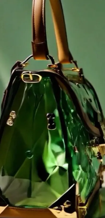 Shiny green transparent handbag with elegant design.