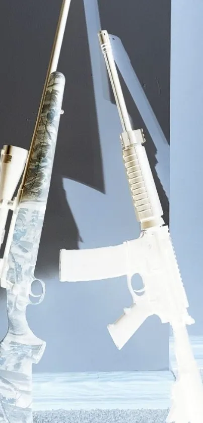 Inverted image of two rifles in artistic style.