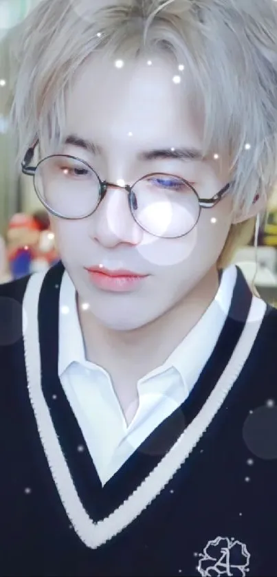 Stylish portrait of a person wearing glasses and a black vest.