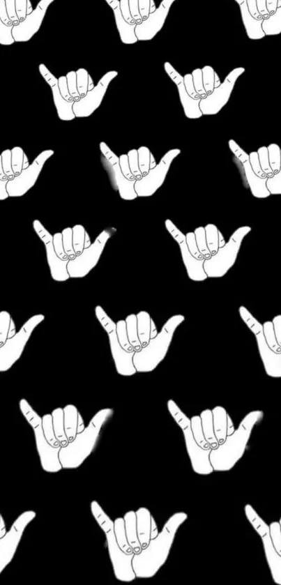 Black and white shaka hand pattern wallpaper.