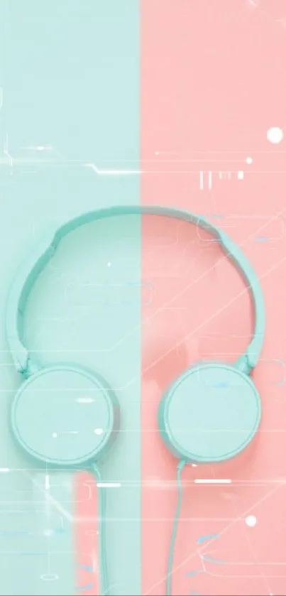 Pastel teal and pink wallpaper with headphones