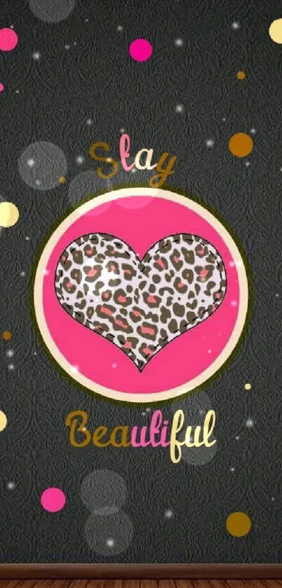 Stylish wallpaper with leopard print heart and vibrant pink accents.