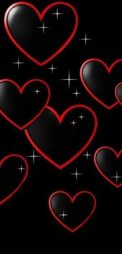 Black hearts with red outlines on dark background wallpaper.