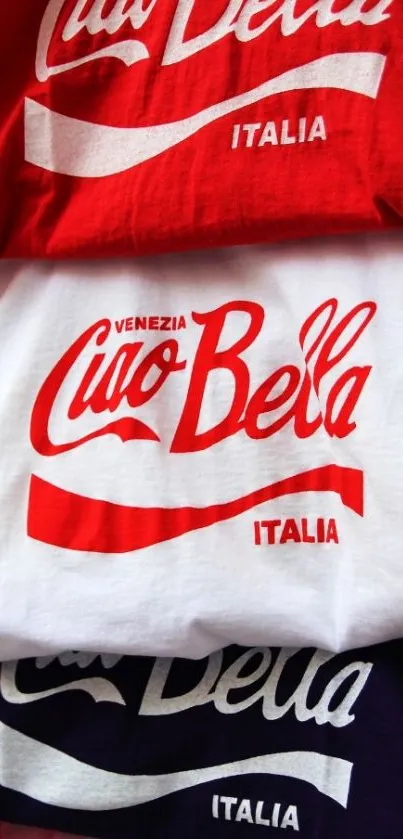 Vibrant Ciao Bella t-shirts with Italian design flair.