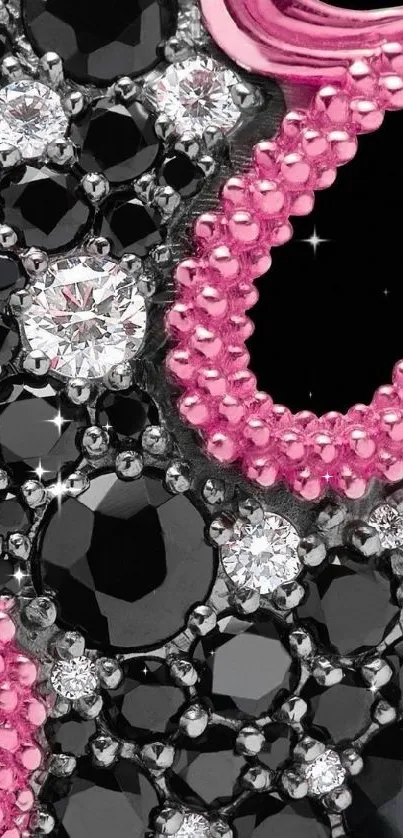 Intricate pink and black jeweled phone wallpaper.