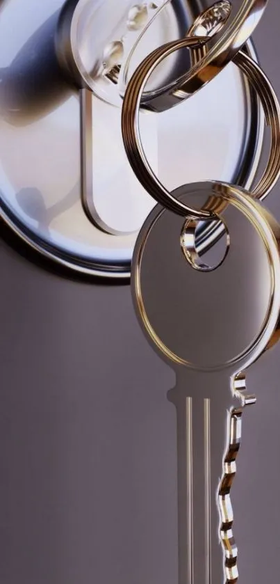 Sleek key and lock in metallic design wallpaper.