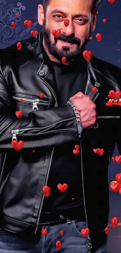 Black leather jacket with red hearts wallpaper