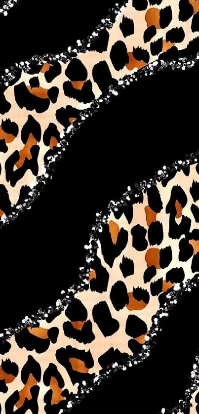 Leopard print wallpaper with bold black and tan patterns for a stylish mobile screen.