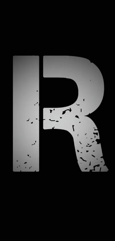 Sleek letter R on a black background wallpaper for mobile phones.