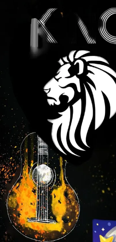 Lion and guitar mobile wallpaper with bold black design.