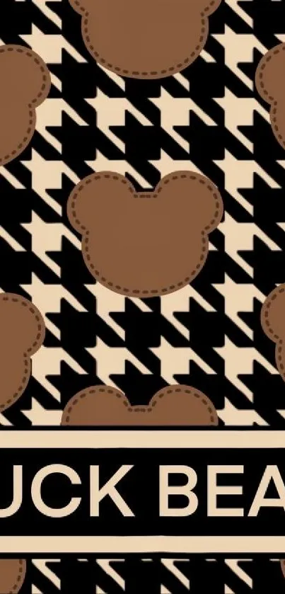 Chic bear pattern wallpaper with houndstooth design.