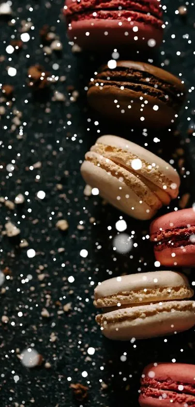 Stylish macaron mobile wallpaper on dark background.