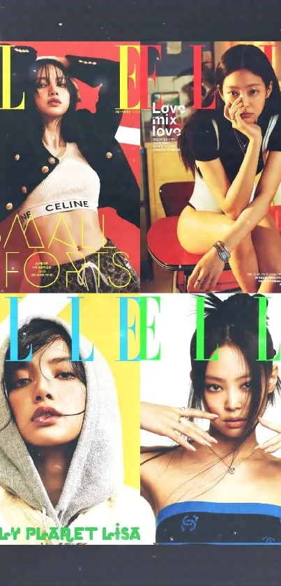 Fashion magazine cover collage wallpaper.